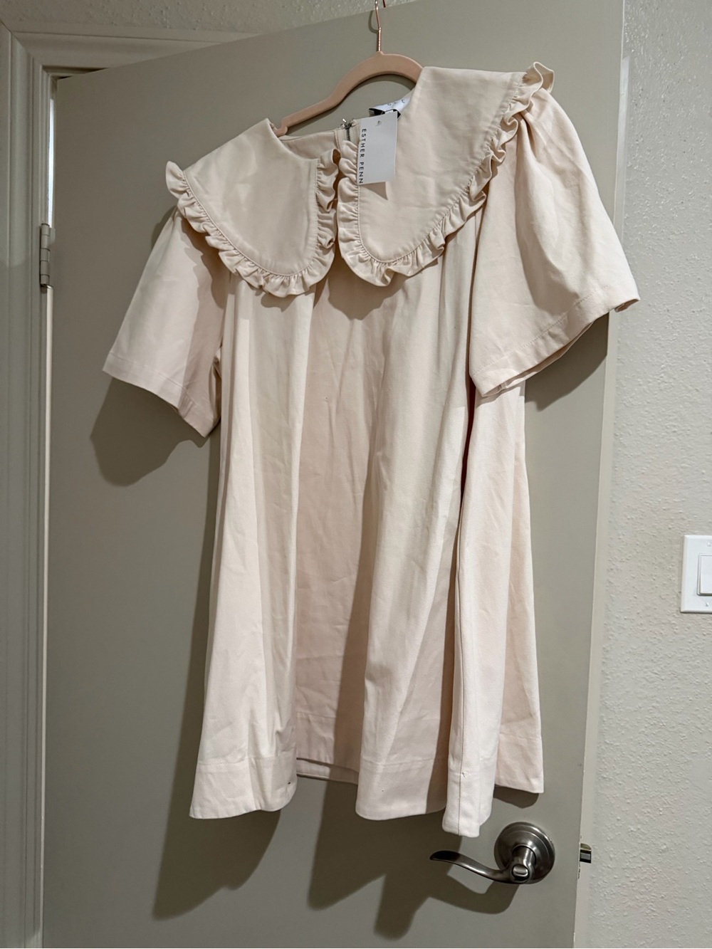Mable Ruffled Collar Babydoll Dress in Cream Denim